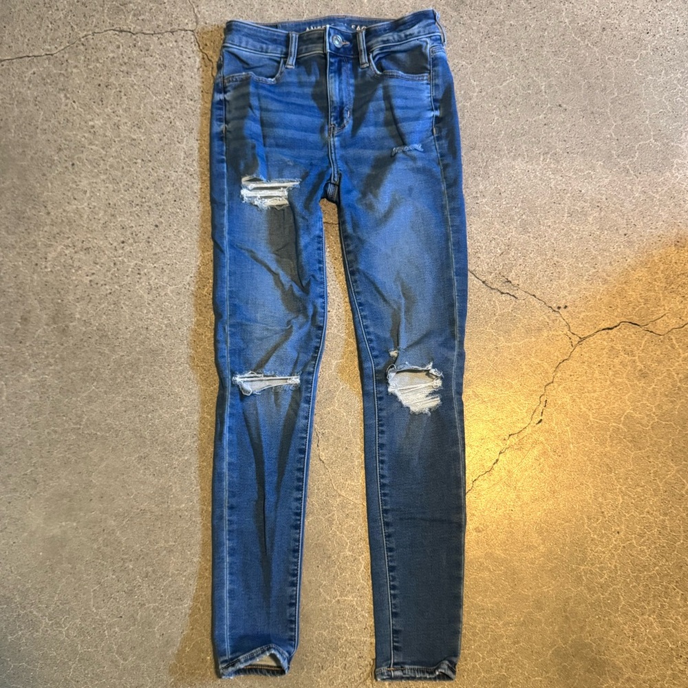 American Eagle Ripped Blue Skinny Jeans